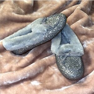 Gianni Bini Silver and Gray Slippers with Sparkling Embellishments